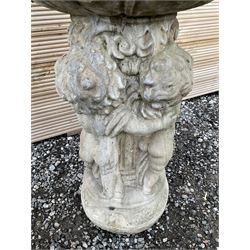 Cast stone planter or bird bath, supported by classical putti on circular base - THIS LOT IS TO BE COLLECTED BY APPOINTMENT FROM DUGGLEBY STORAGE, GREAT HILL, EASTFIELD, SCARBOROUGH, YO11 3TX
