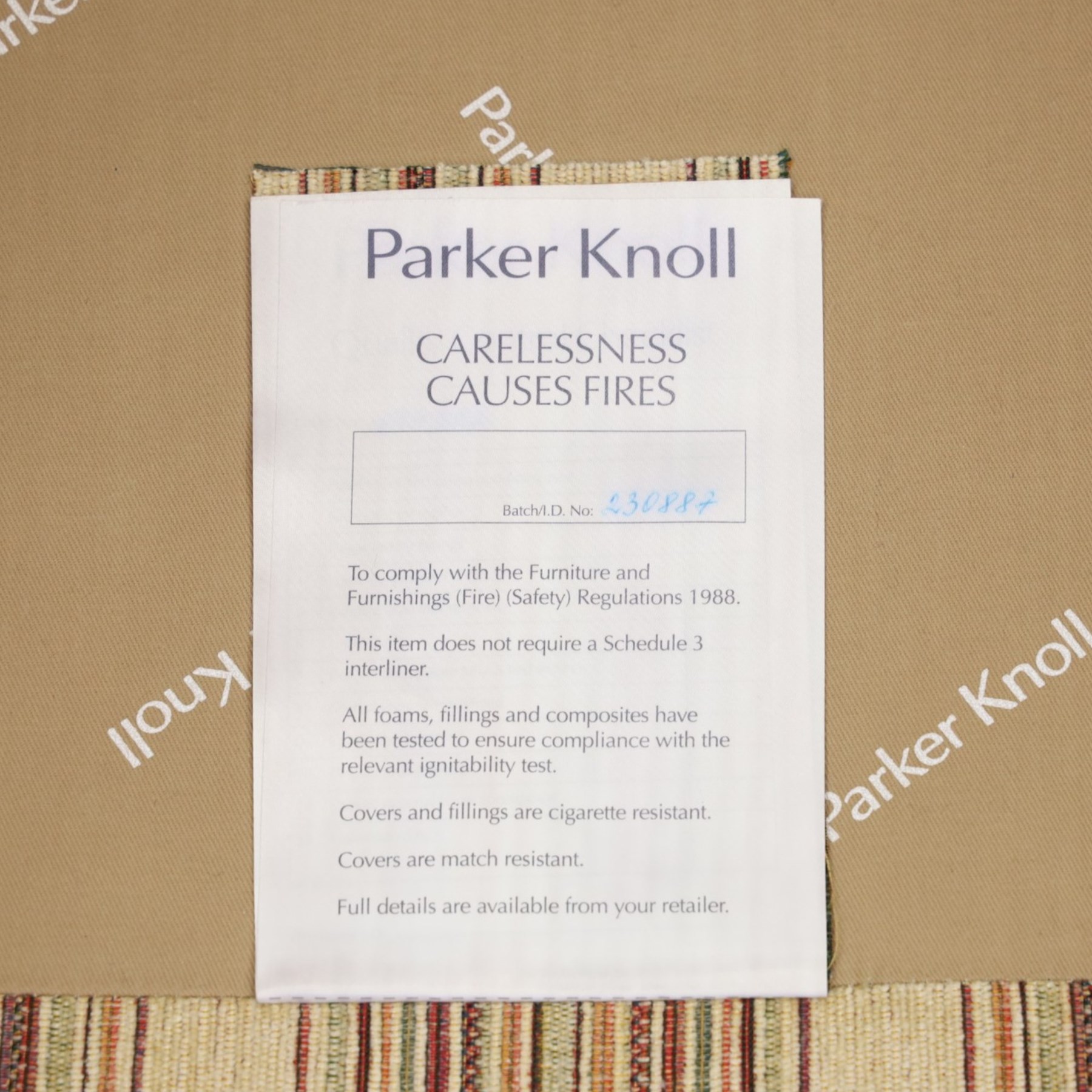 Parker Knoll - contemporary 'Henley' lounge suite comprising grande two seat sofa and wingback armchair, traditional wing shape over rolled arms and turned feet, upholstered in striped fabric