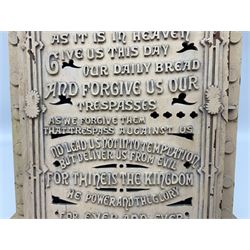 Wooden fretwork wall hanging with The Lord's Prayer in raised script, H110cm  