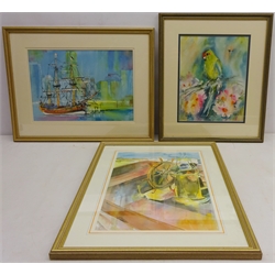  'The Helm', 'Endeavour Dawn' and 'Green Parrot', three watercolours signed by Leilea Shaw max 40cm x 28cm (3)  