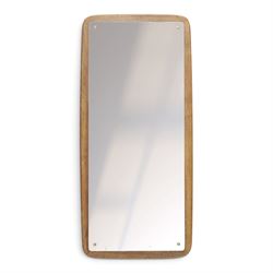 Danish mid-20th century teak framed mirror, rounded rectangular frame with mirror plate