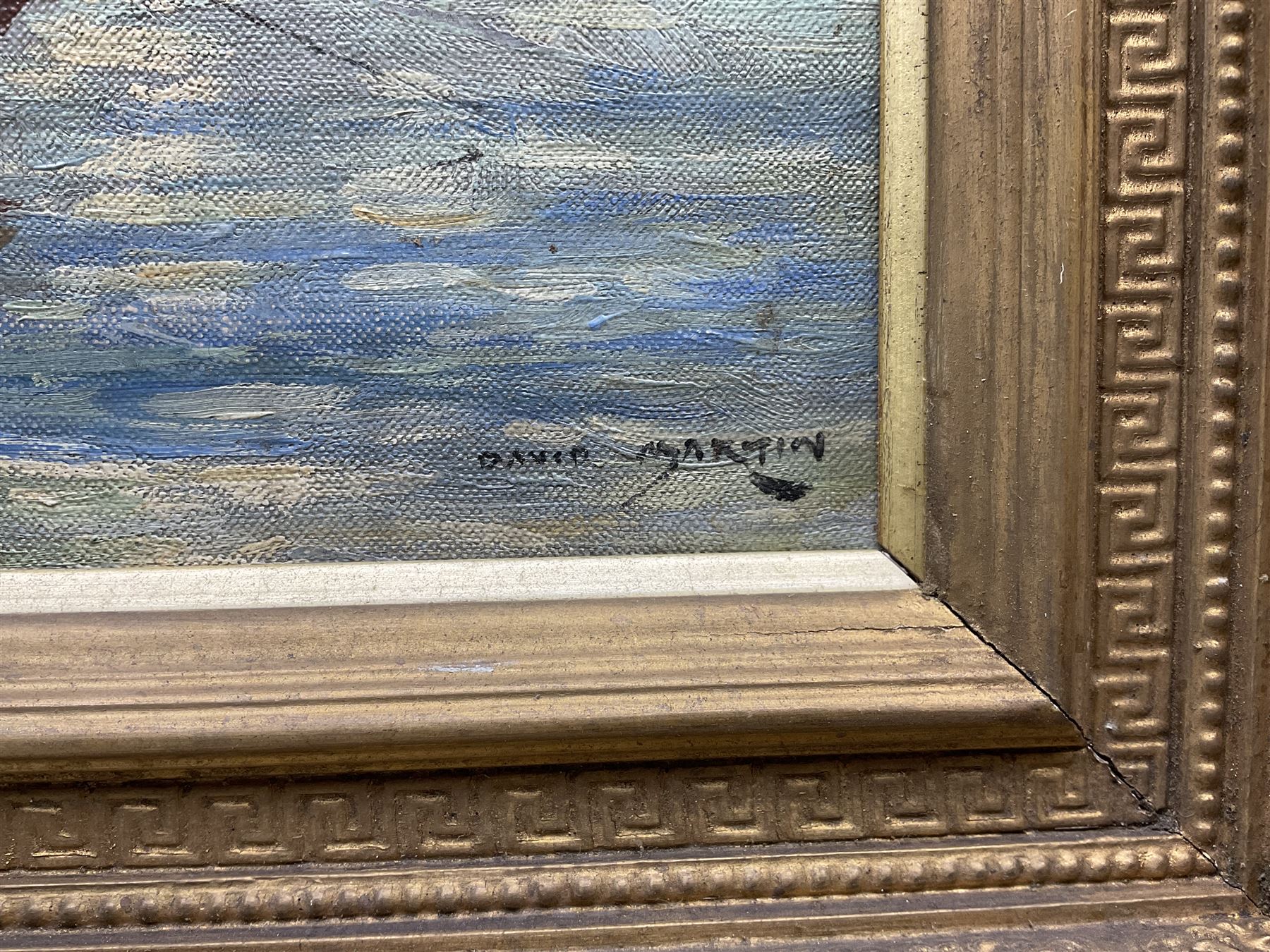 David Martin (Scottish fl.1884-1935): Fishing Boats Moored on the Coast of Scotland, oil on canvas signed 29cm x 39cm