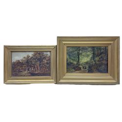 English School (early 20th century): Woodland Scene with Brook, two oils on board unsigned max 19cm x 29cm (2)