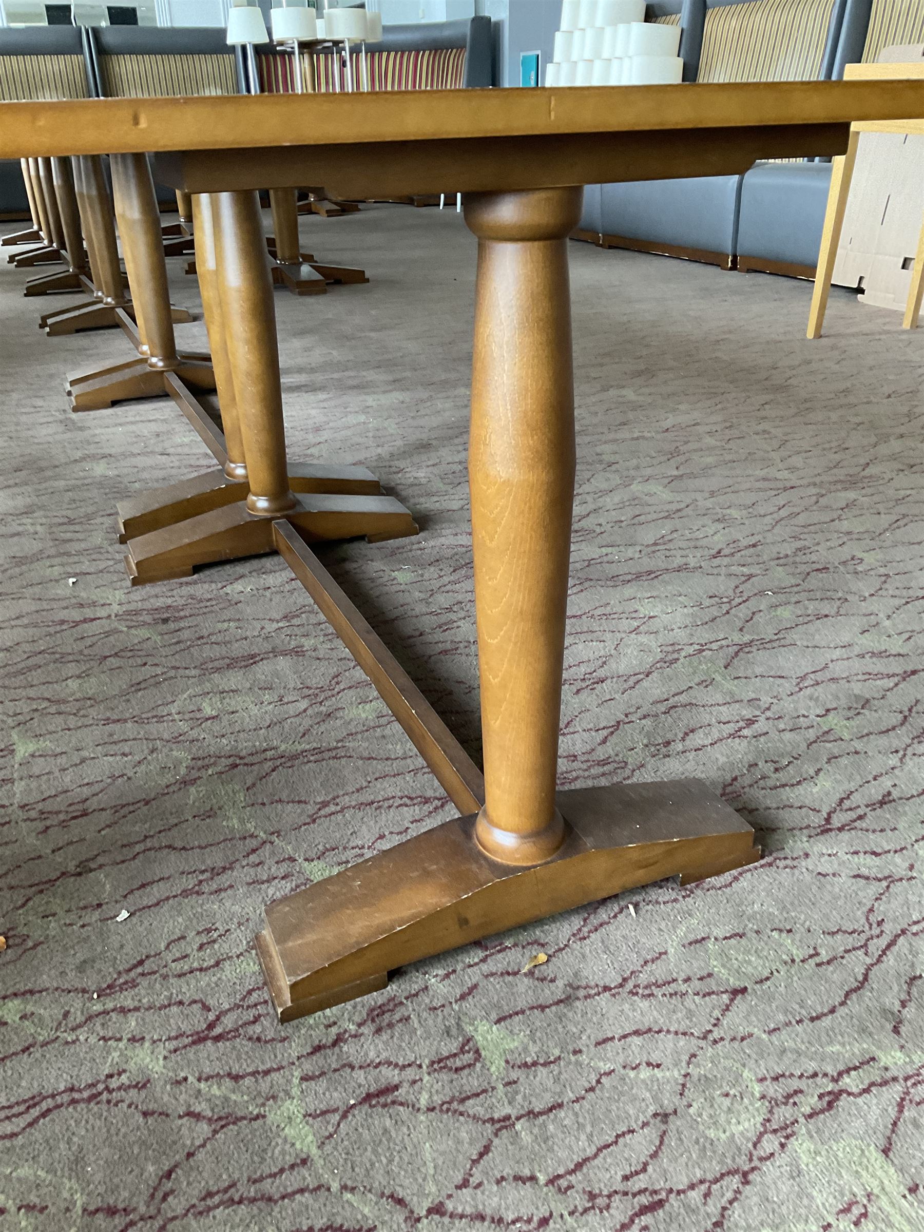 Three rectangular walnut finish dining tables- LOT SUBJECT TO VAT ON THE HAMMER PRICE - To be collected by appointment from The Ambassador Hotel, 36-38 Esplanade, Scarborough YO11 2AY. ALL GOODS MUST BE REMOVED BY WEDNESDAY 15TH JUNE.