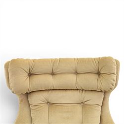 Parker Knoll - 'Blofeld' type model 1028 Statesman swivel chair, upholstered in grey velvet fabric, raised on a teak five point base  
