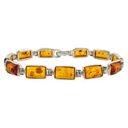 Silver Baltic amber rectangle link bracelet, stamped 925 