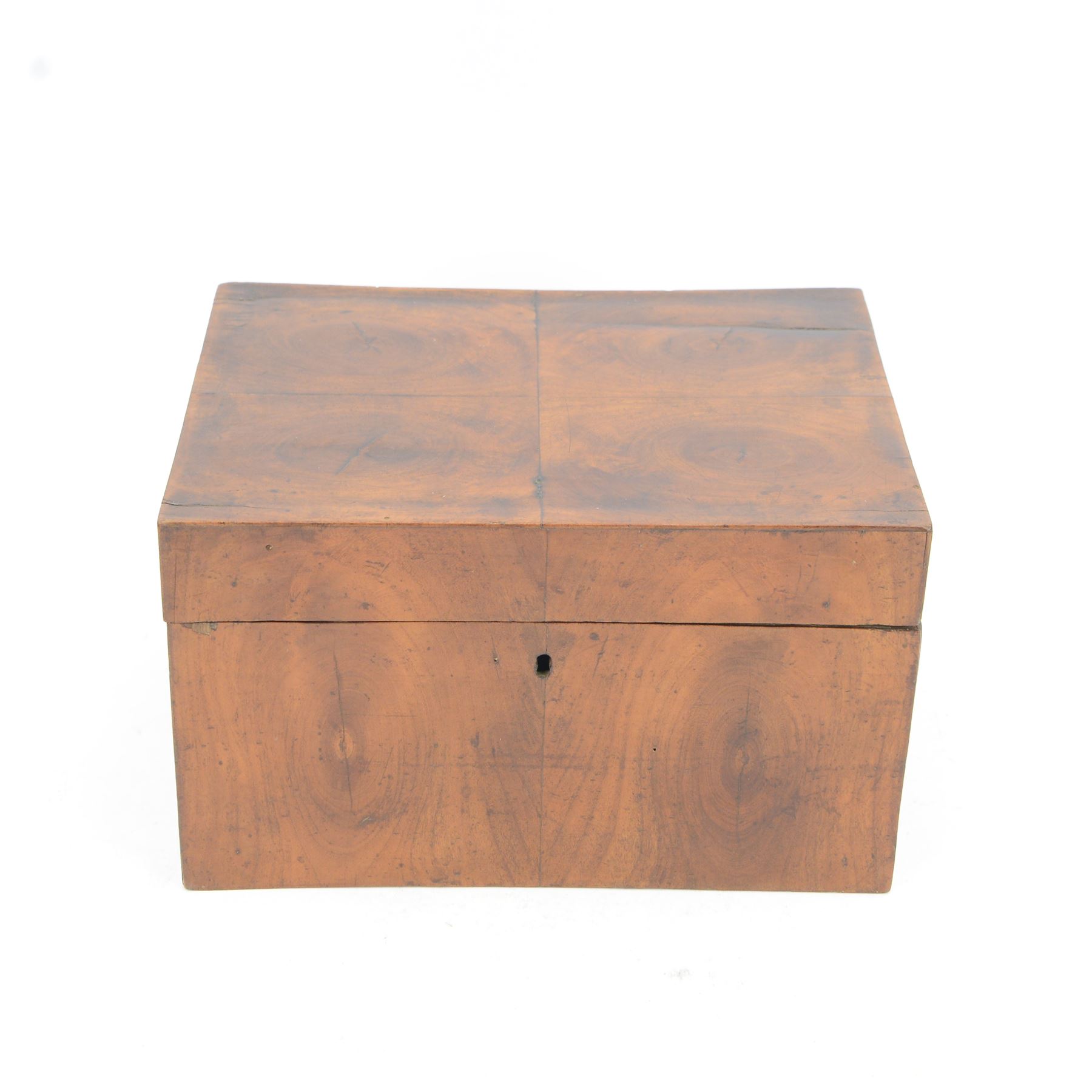 19th century oyster veneer walnut box, of plain rectangular form with hinged cover, H14cm W24.5cm D19cm