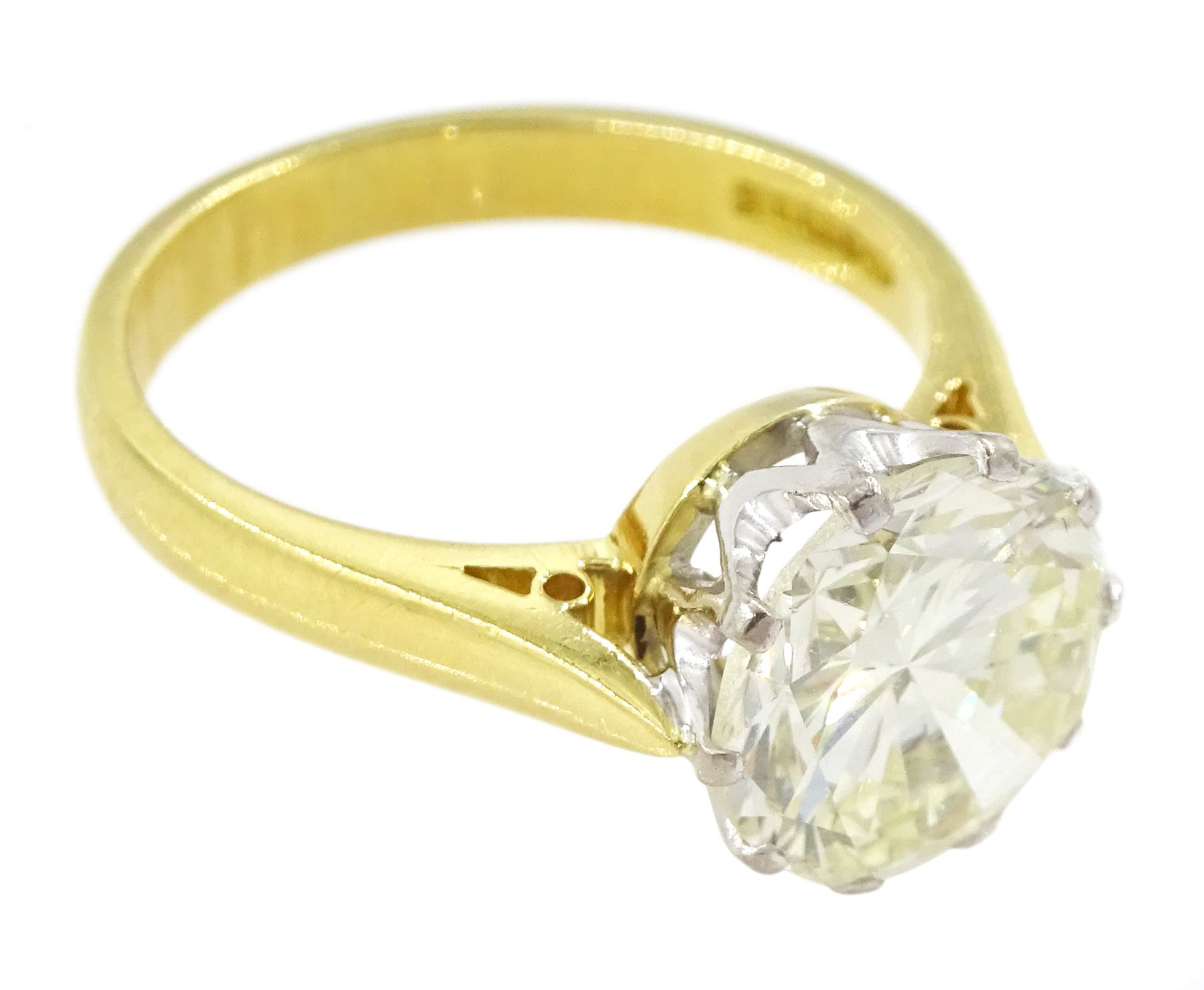 18ct gold single stone round brilliant cut diamond ring, Birmingham 1986, diamond approx 2.75 carat