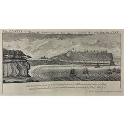 Samuel Buck: Ruins, Abbeys and Castles of Yorkshire. Bound collection of twenty-five engraved views dated 1720 - 1728 including Burstal Abbey Hull, Bolton Abbey, Whitby Abbey, Scarborough Castle, Malton Priory etc and list of subscribers; oblong folio; mottled half leather and suede binding by Etherington, Thorpe & Co., Pudsey