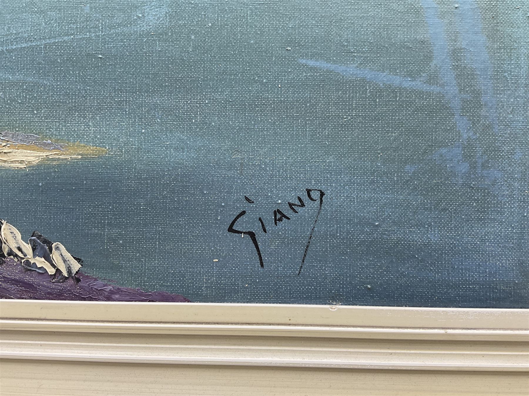 Continental School (Late 20th Century): Villa beside Lake Como, oil on canvas signed 'Giano' 38cm x 79cm