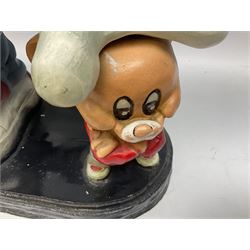 Fibreglass promotional/advertising group of Tom & Jerry, Tom standing wearing a blue track suit with his left hand resting on Jerry's head H63cm