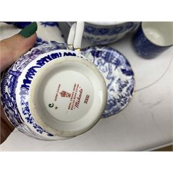 Collection of blue and white ceramics, to include Royal Crown Derby Mikado cup and saucer, pair of William Adams Chinese pattern mugs, pair of spode Italian pattern mugs, Masons covered tureen, etc  