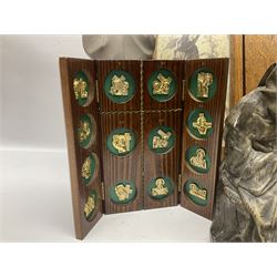 Franklin Mint House of Faberge 'The Nativity' ceramic egg, together with a Russian doll decorated with nativity scenes, Cinque Ports Pottery monk salt and pepper shaker and other monk figures, etc