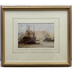 Frank (Frederick) William Scarborough (British 1860-1939): 'Sunset - Tower Pool London' and 'London Bridge', pair watercolours signed and titled 17cm x 24cm (2)