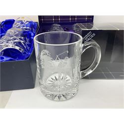 Bohemia Crystal cased decanter and four glasses set, Edinburgh crystal four tumbler set and boxed Edinburgh crystal etched glass