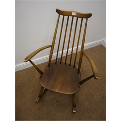 Pair Ercol medium elm stick back rocking chairs, W62cm  