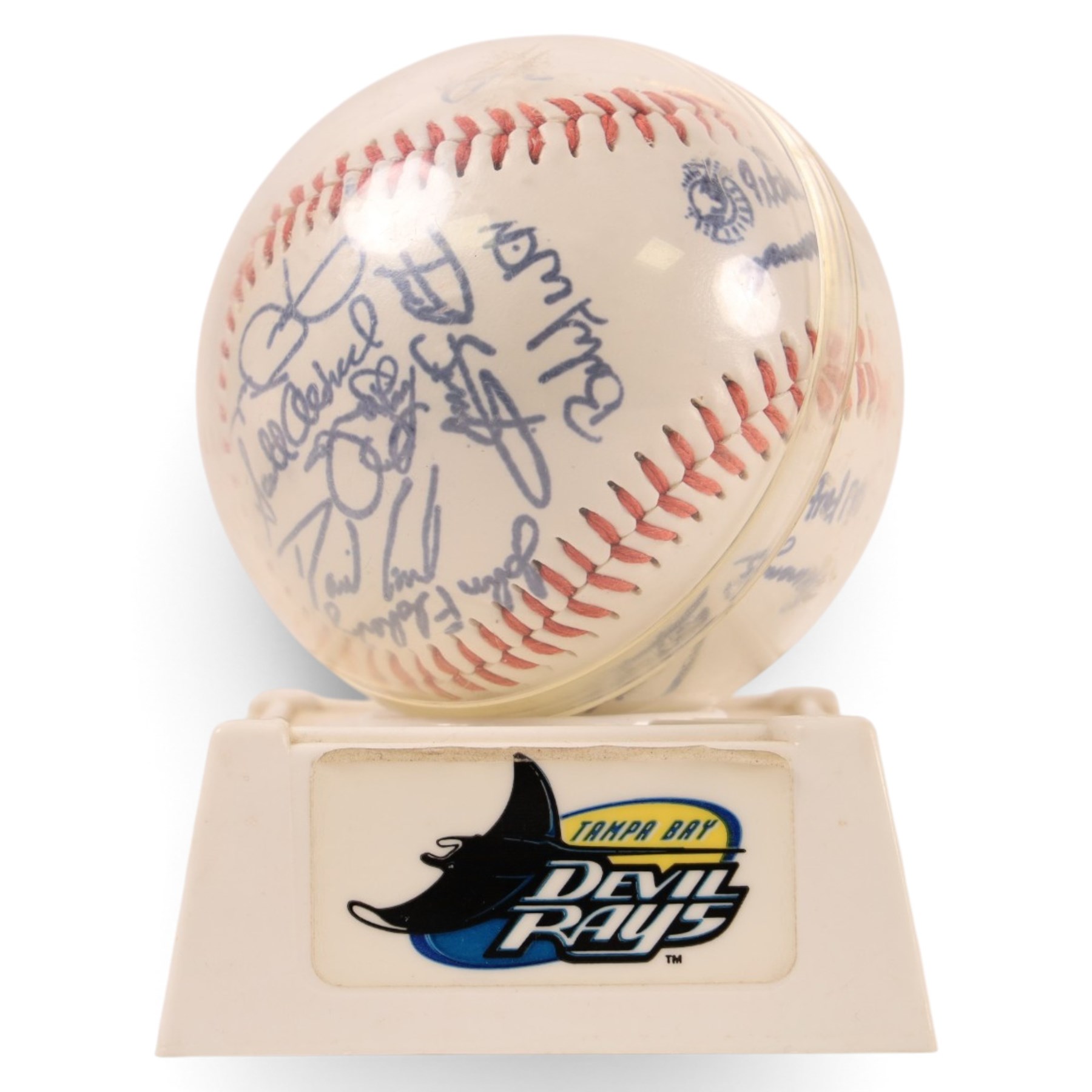 Five signed Rawlings baseballs, comprising Tom Glavine with HOF 2014 inscription, Mike Piazza, Sandy Koufax, Tom Seaver with HOF '92 inscription and Nolan Ryan with HOF '99 inscription, together with a signed Tampa Bay Devil Rays baseball, with acrylic cases and certificates of authenticity (6)