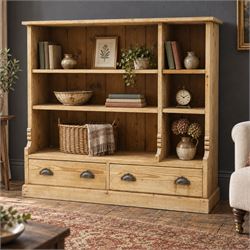 Late Victorian stripped pitch pine open bookcase, fitted with four adjustable open shelves...