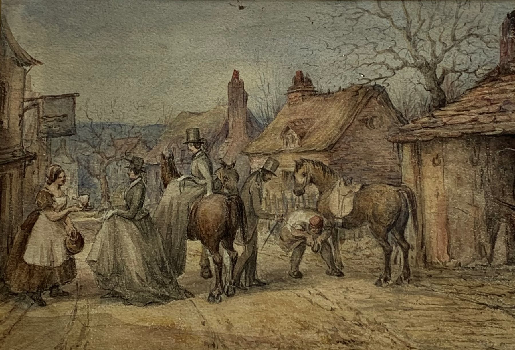 English School (19th century): Boxing Day Hunt - 'Scene during a Ride with the Brookside Harriers' Brighton, watercolour unsigned, inscribed and dated 'Friday Dec. 26th /51' verso 16.5cm x 24cm