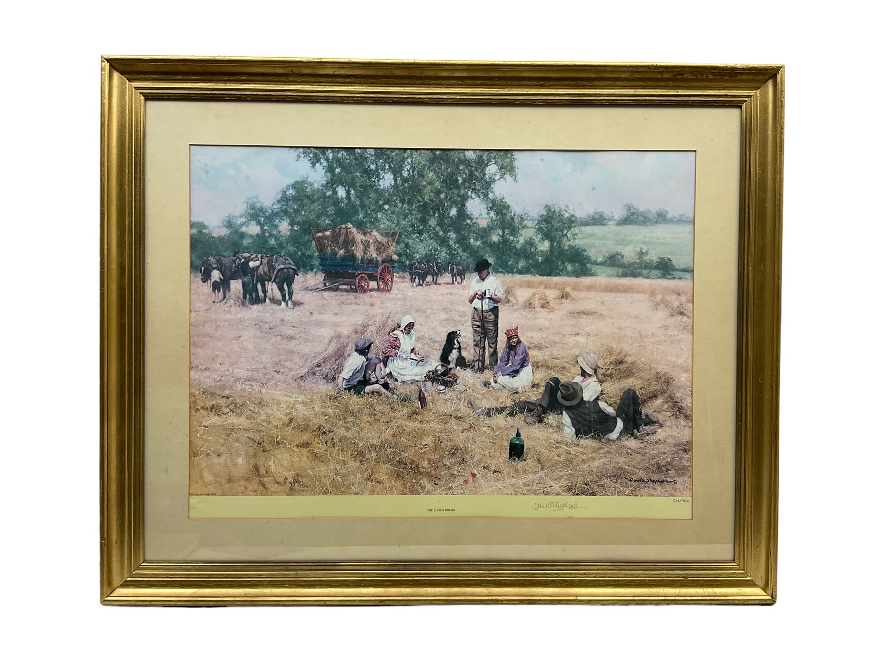 David Shepherd (British 1931-): 'The Lunch Break', limited edition colour print signed and numbered 294/850 in pencil with Fine Art Guild blind stamp 54cm x 73cm and another Shepherd print of Puppies (2)