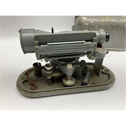 Cooke Troughton & Simms Ltd. York surveyor's level Pat.No. 242468 serial no. SO35312 with grey painted brass body L20cm; in grey metal case with domed lift-off lid; and Carl Zeiss Jena Optical Level NI 025, serial no.487011 with mustard japanned metal body in grey metal case with domed lift-off lid (2)