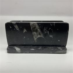 Letter rack with Orthoceras and Goniatites inclusions, H5cm, L10cm