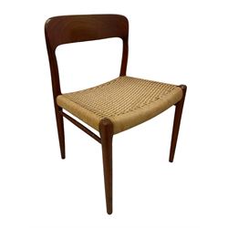 Niels Møller for J L Møllers Møbelfabrik - set of four mid-20th century teak 'Model 75' dining chairs, woven seats