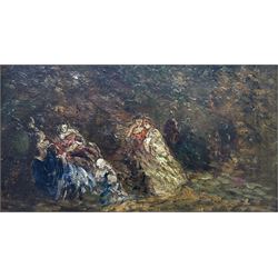 Manner of Adolphe Monticelli (French 1824-1886): Ladies in a Forest, oil on panel unsigned 19.5cm x 35.5cm 