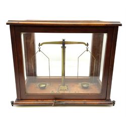Cased set of W & T Avery Ltd laboratory balance scales, with two 20, two 10 and one 5 grm weight