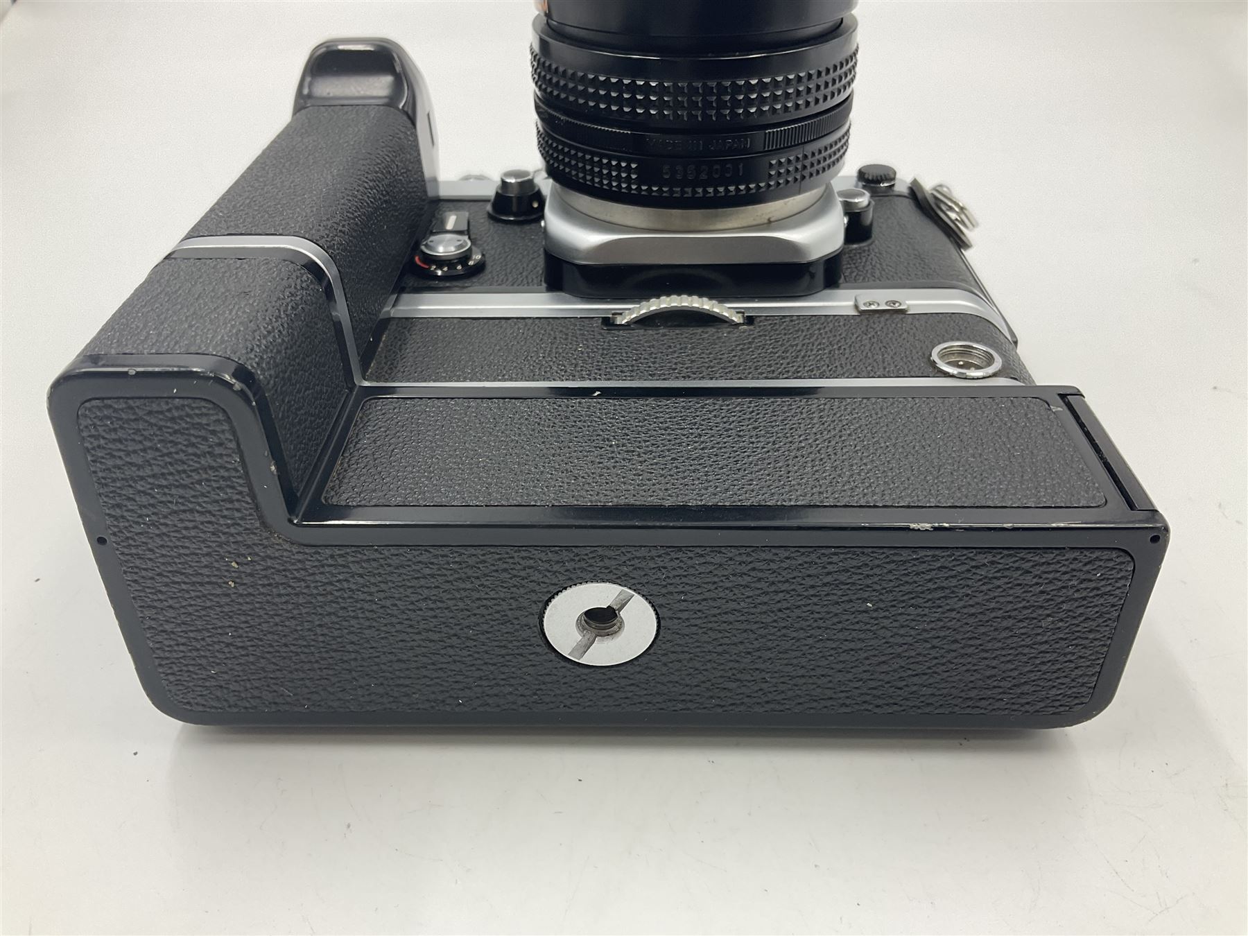 Nikon F2A Photomic camera body, serial no. 7844439, with 'Nikon Zoom-NIKKOR 35-70mm 1:3.5-4.8' lens, serial no. 5352031, Nikon MD1 Motor Drive, serial no. 208608 and Nikon MB1 battery pack