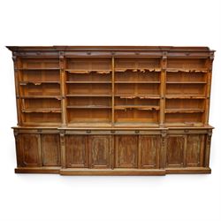 Large early 19th century Country House mahogany breakfront library bookcase, the projectin...