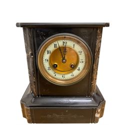 French- marble and slate mantle clock c1880 striking the hours and half hours on a gong. With pendulum.