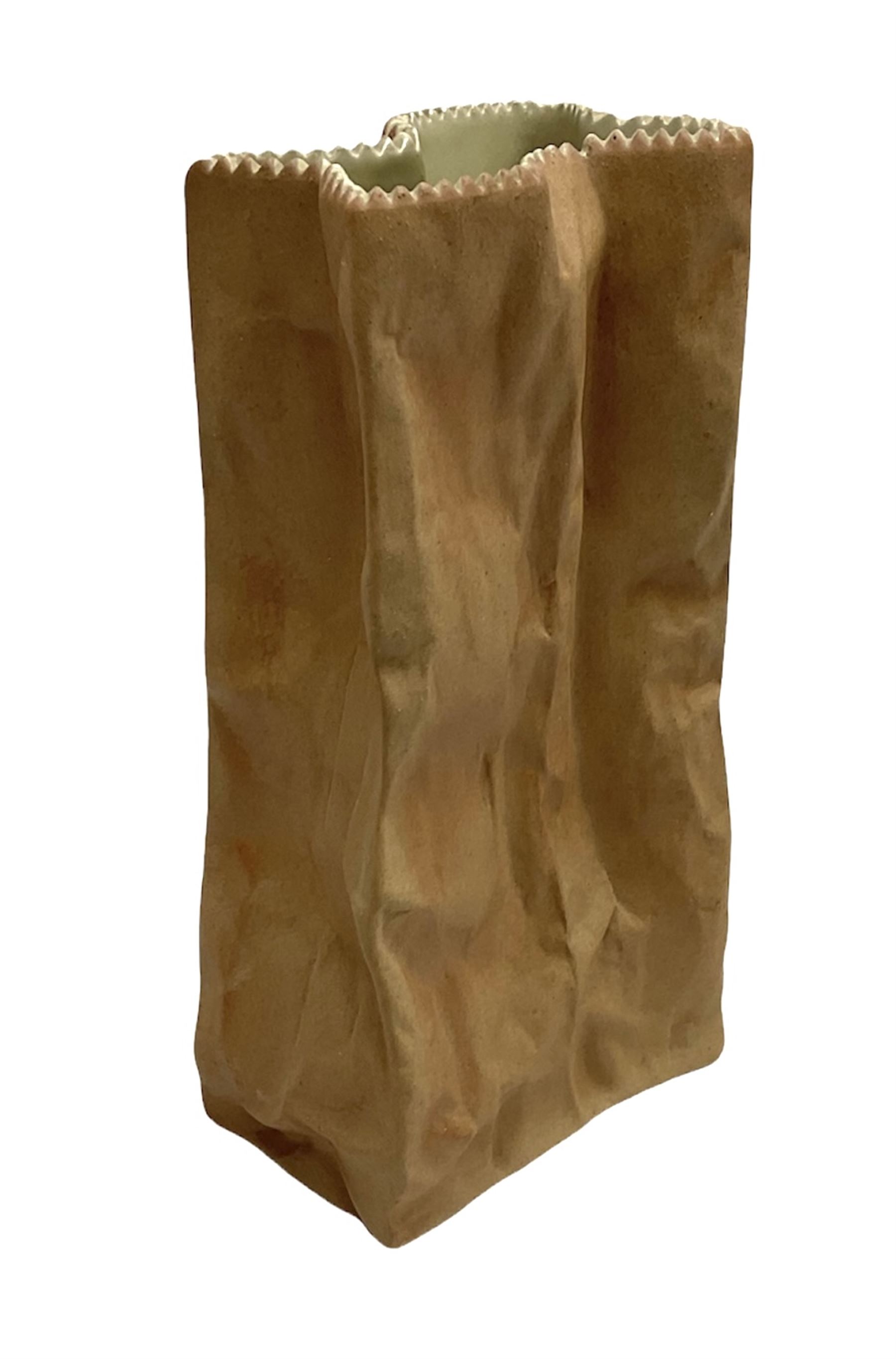 Rosenthal bisque pottery vase in the form of a paper bag, with Rosenthal Studio-linie Germany mark beneath, H22cm