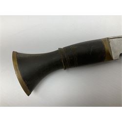 Post WW2 Gurkha kukri, in leather scabbard complete with two skinning knives, 42cm overall