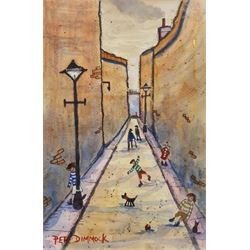 Pete Dimmock (Northern British Contemporary): 'Street Cute Dog Cat Kids!', watercolour signed 27cm x 18cm