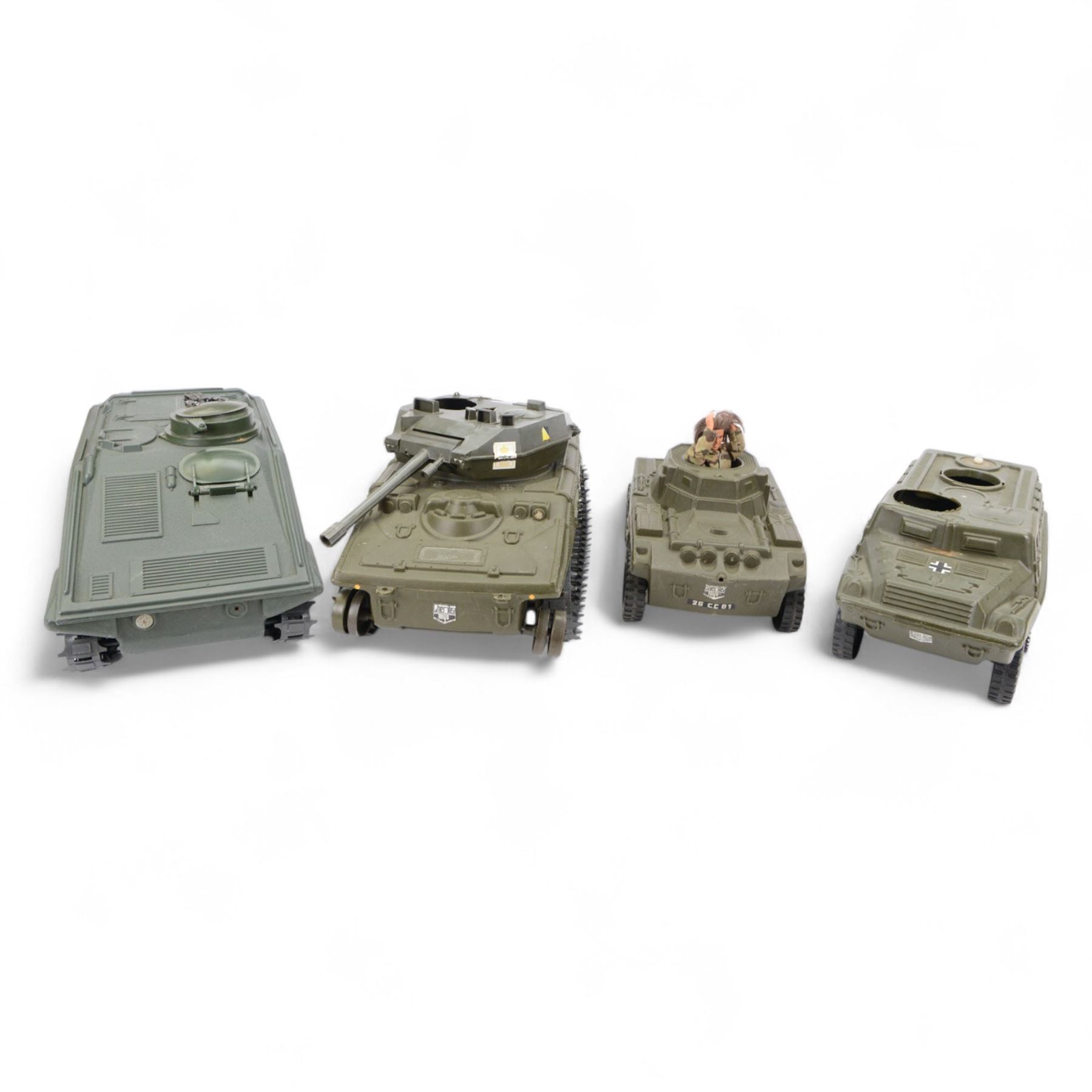 Three Cherilea Toys Action Man military vehicles, comprising Hornet, Tank and Scout Car, together with a Palitoy Action Man Spartan Personnel Carrier (4)