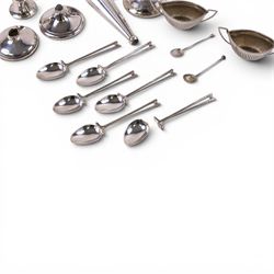Group of silver, including salts, spoons, candlestick and oddments, all hallmarked