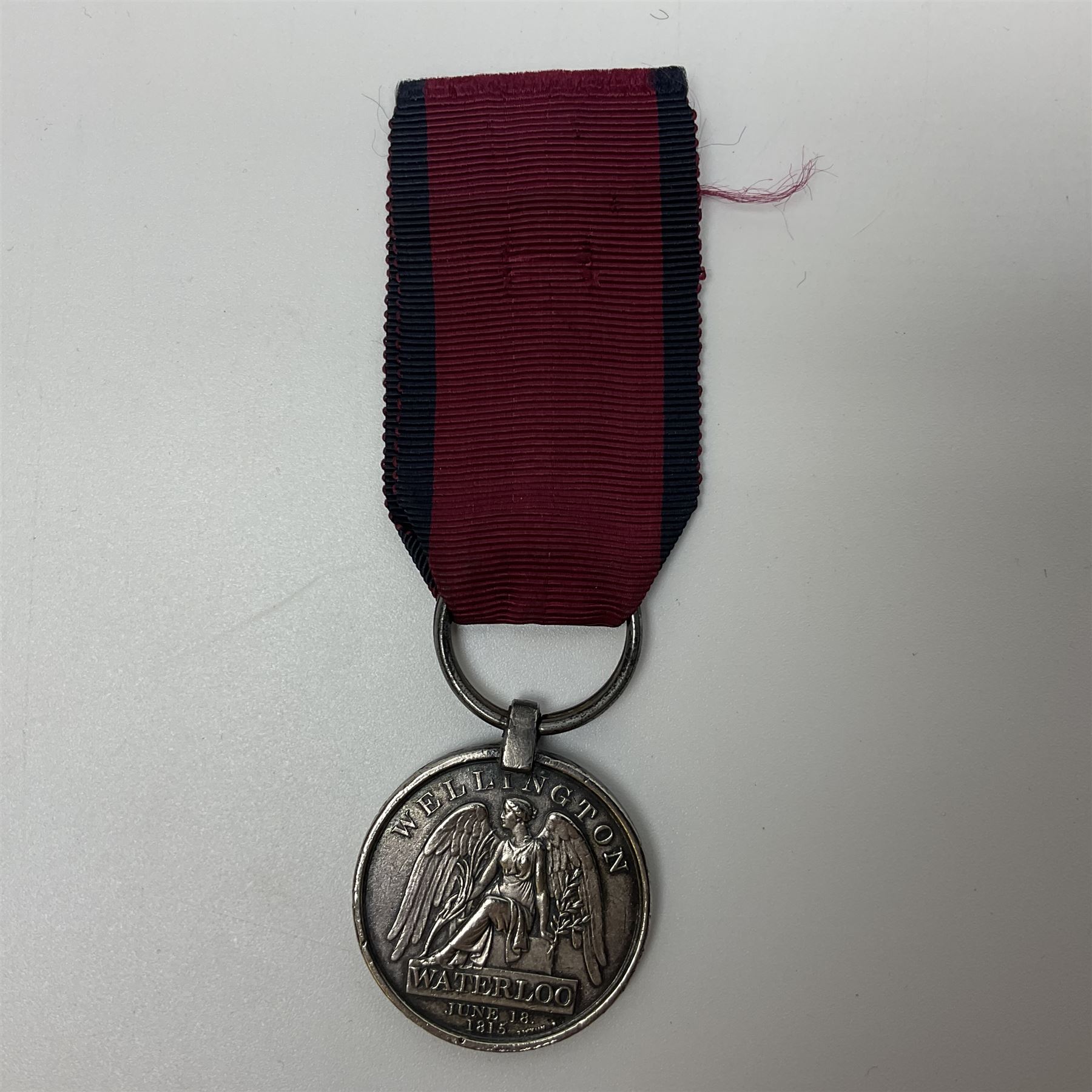 Copy of a Waterloo Medal named to William Rose, 1st Battalion, 79th Regiment of Foot with ribbon