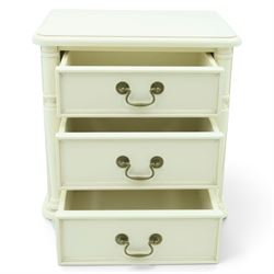 Laura Ashley - 'Clifton' bedside chest, fitted with three graduating drawers flanked by half-canted pilasters, raised on turned feet, in ivory finish
