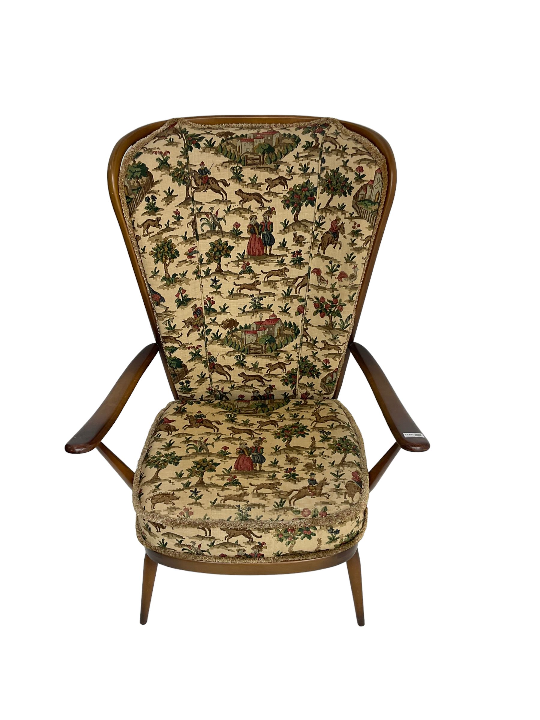 Ercol - mid-20th century 'Tall Back Easy Chair', with upholstered seat and back cushion