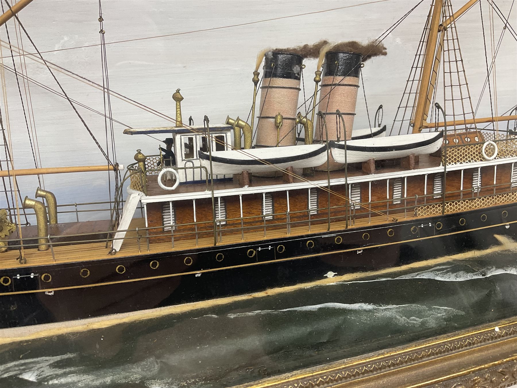 Victorian diorama of scratch built model of steam ship Alexandria, in a glazed case, H41cm, L83cm