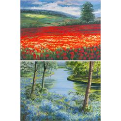 Shirley Trumble (Yorkshire 1937): 'Bluebells' and 'Sunlit Poppies II', pair of pastels sig...