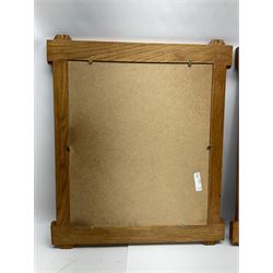 Six Arts and craft style oak frames, H62cm, L52cm 