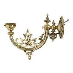 Pair of 19th century brass wall sconces, the articulated curved arms leading to single socket fitting detailed with entwined strapwork, Victorian diamond mark H24cm D28cm