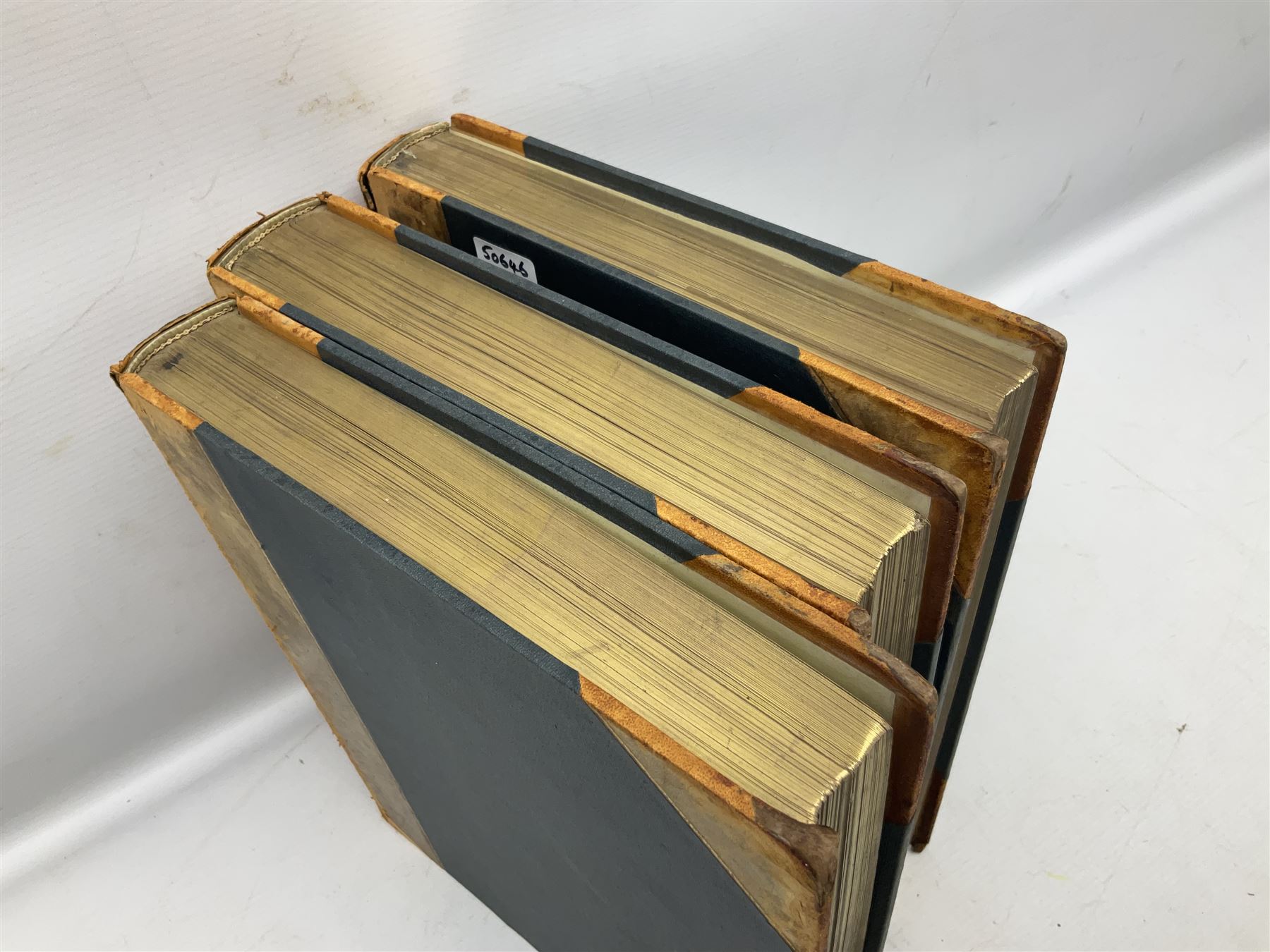 The Library Shakspeare Illustrated by Sir John Gilbert, George Cruikshank and R. Dudley with laid-in colour plates, three volumes, uniformly bound in half leather with a.e.g.