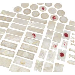 Chinese mother of pearl gaming tokens, of varying shape and design, including carved and engraved examples