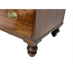 George III mahogany chest, fitted with five graduating drawers, oval brass plate handles decorated with oak leaf and acorns, on turned feet