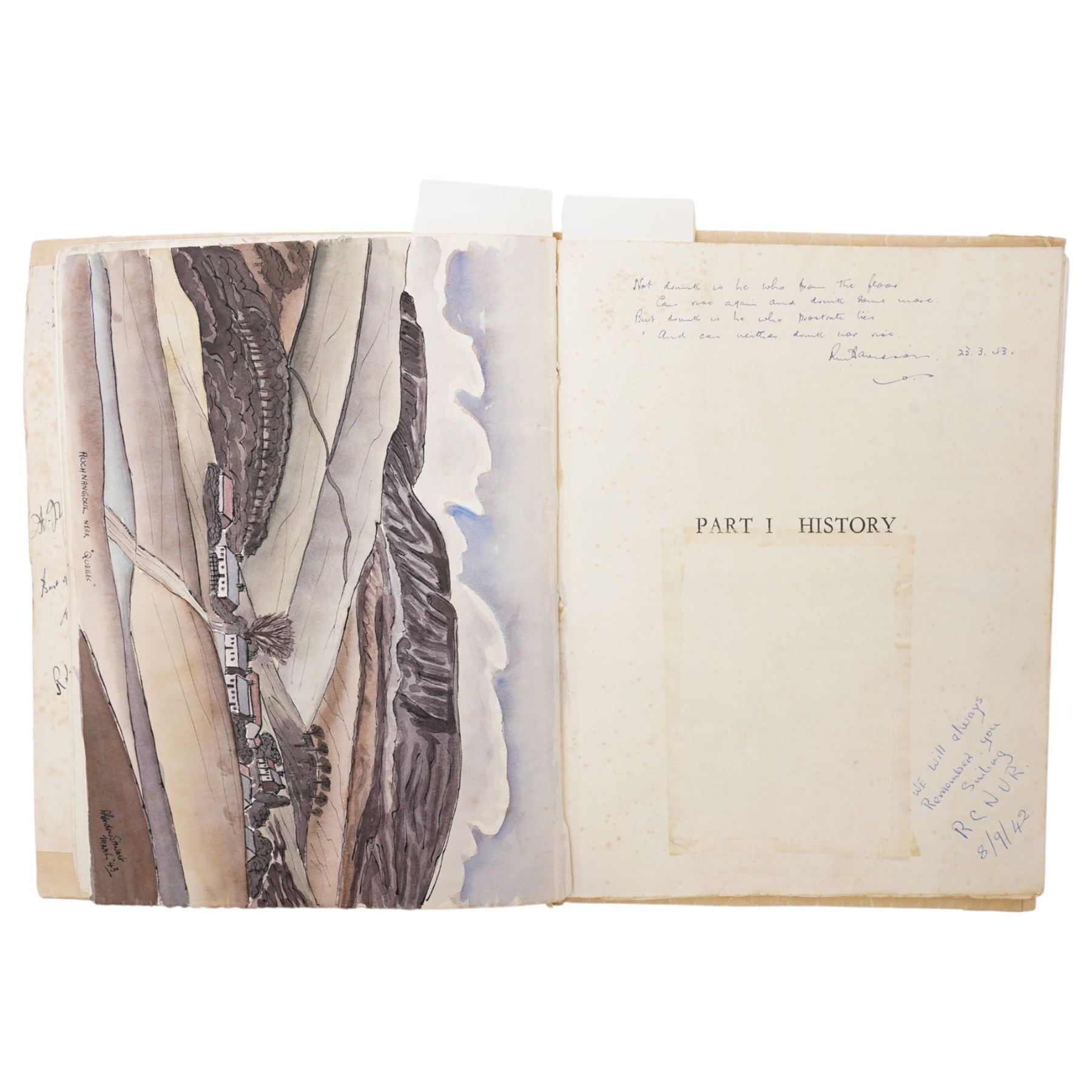 Violet Elizabeth Clifford - Chief Petty Officer 1940-1946, copy of Greenwich Palace  Guide Book containing a collection of photographs, autographs, drawings etc collected during her time at the Combined Operations Training Centre, Inverary which closed in 1946, together with a White Ensign 