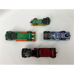 Dinky - seven unboxed and playworn/repainted die-cast commercial vehicles comprising Bedford Articulated lorry, Leyland Comet, Big Bedford, Ford 800 tipper truck, Guy flatbed and planked flatbed lorries and Dodge tipper truck (7)