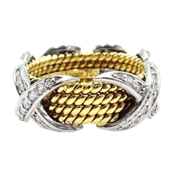Tiffany & Co Schlumberger 18ct and platinum, rope four row diamond set X ring, stamped 750 PT950

[image code: 3mc 4mc]